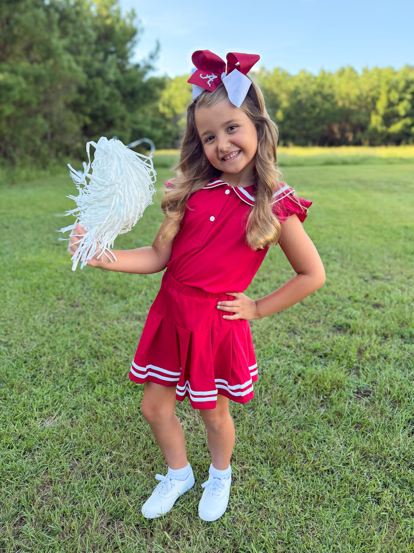 RTS - COLLEGIATE - Girls Spirit Wear Skort Set - Crimson/White “NO MONO”