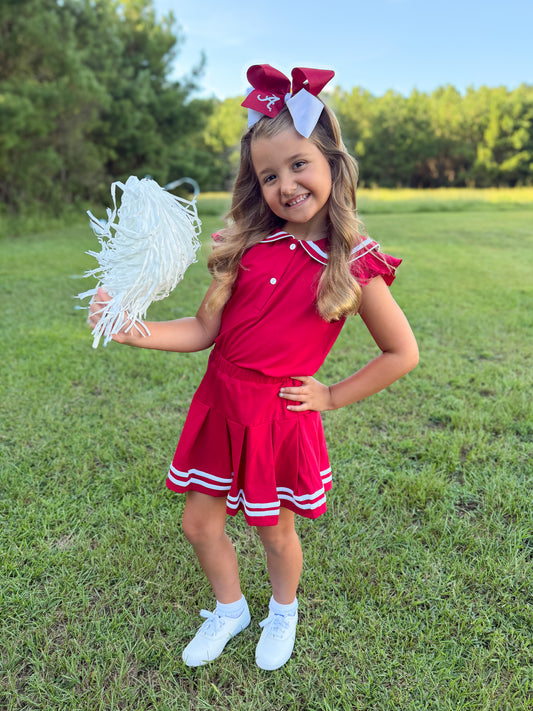 RTS - COLLEGIATE - Girls Spirit Wear Skort Set - Crimson/White “NO MONO”