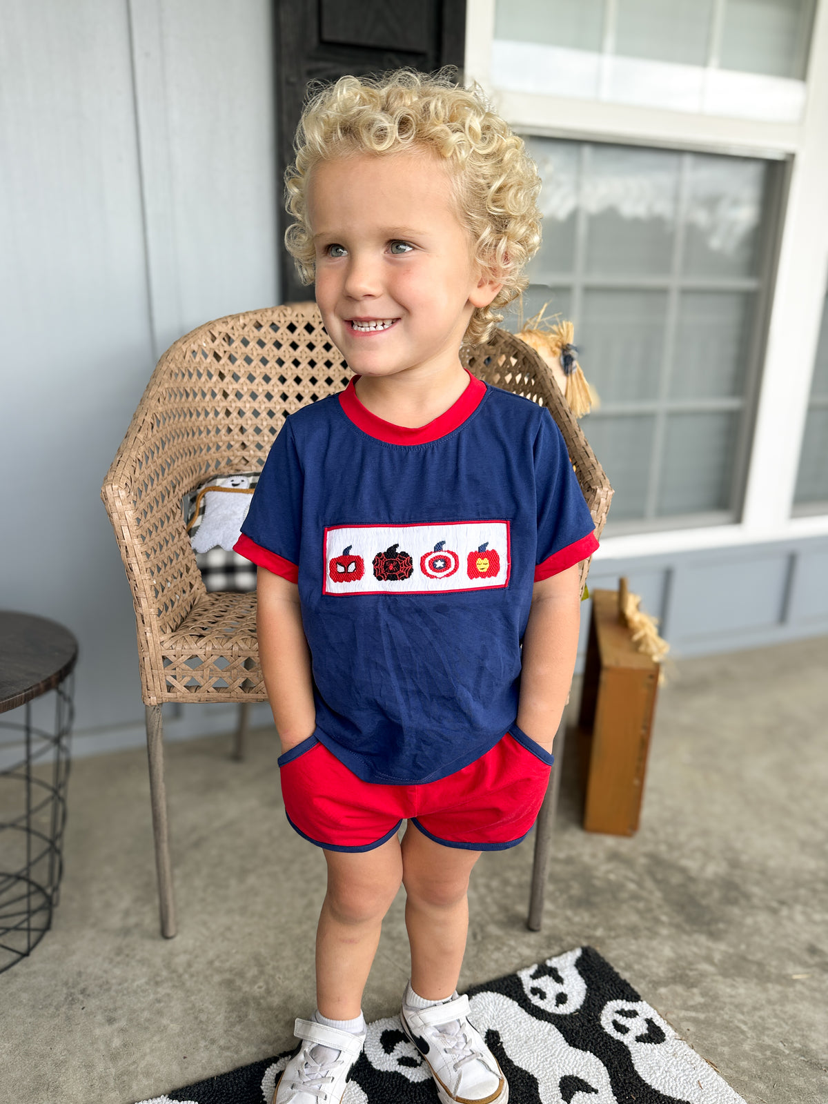 RTS - PUMPKINS & HALLOWEEN - Pumpkins & Halloween Boys Only - Smocked Superhero Pumpkins Boy Shortie Set