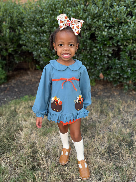 RTS - HALLOWEEN & TURKEYS - Turkey Pockets Girl Diaper Set