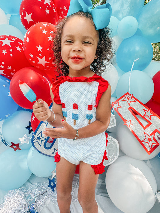 RTS - SUMMER 1 - French Knot Bomb Pops Girl Sunsuit