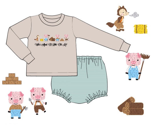 PREORDER 31: OUR VERSION - French Knot 3 Little Pigs Boy Diaper Set