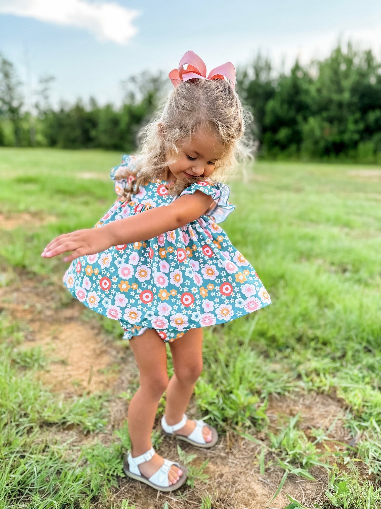 RTS - Retro Family Floral Girl Diaper Set