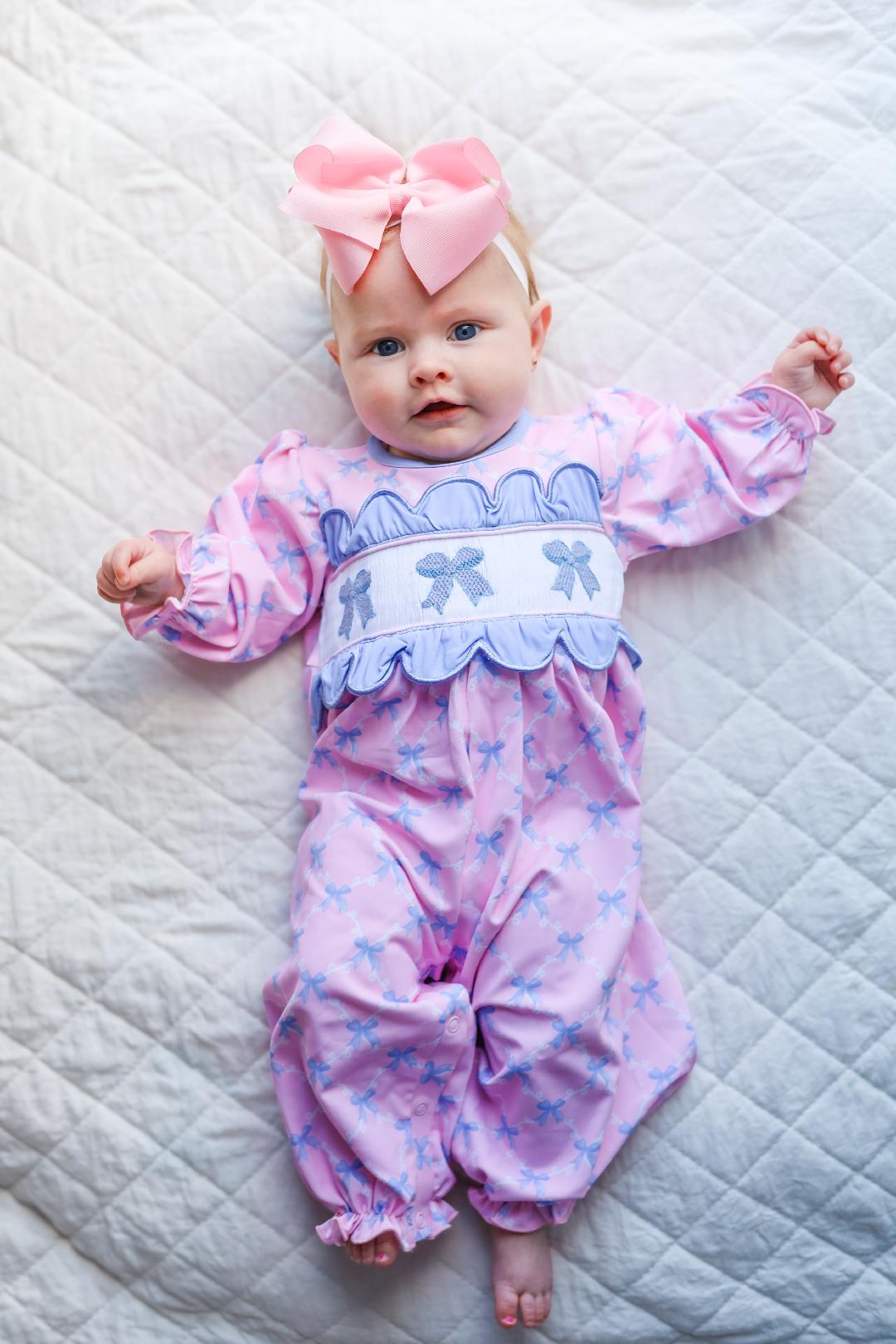 PREORDER 58: WINTER RERUNS - Smocked Bows Girl Romper