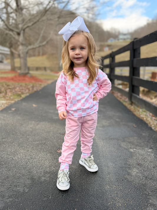 PREORDER 58: WINTER RERUNS - Winter Checkered Basics Girl Jogger Set - Pink