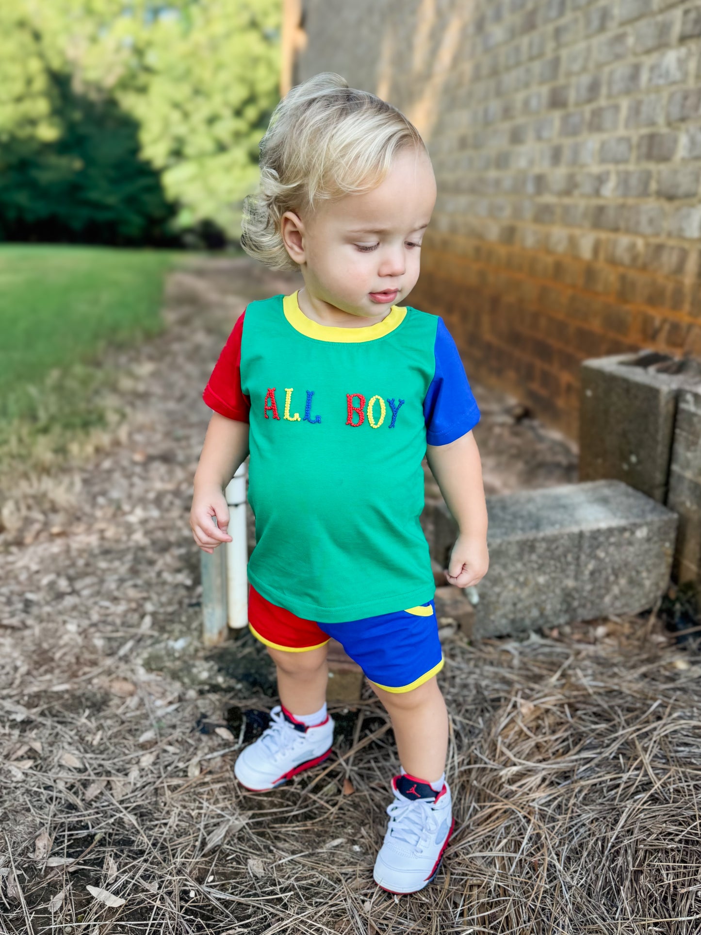 RTS - SUMMER PT 2 - Primary Color Block Boy Shortie Set - NO MONOGRAM