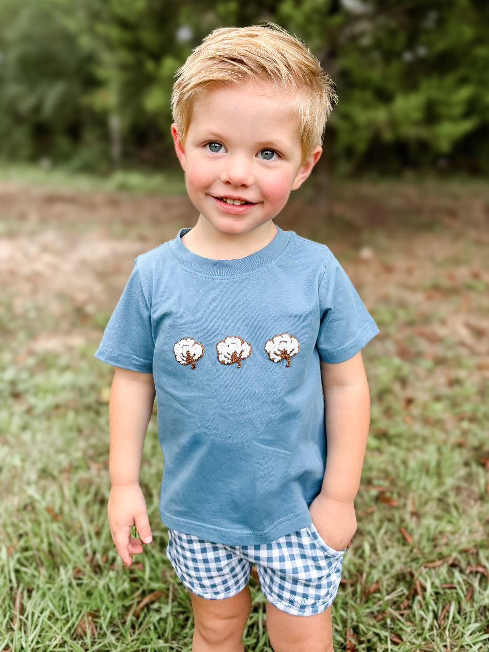 French Knot Cotton Boy Shortie Set