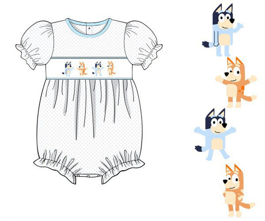 PREORDER 45: RERUNS - Smocked Blue Dog Girl Bubble