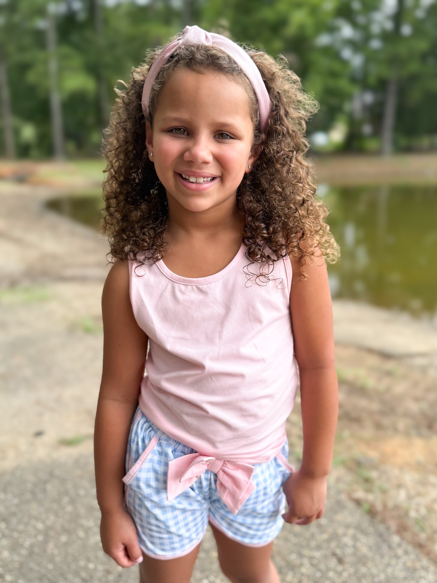RTS - Summer 2 Girls Only - Bow Back Tank Basics Girl Shortie Set - Pink & Blue