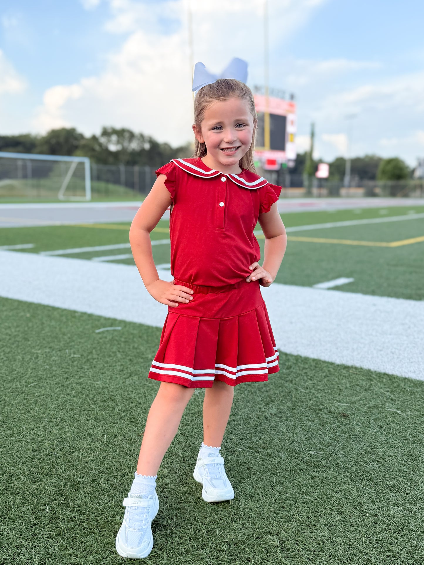 RTS - COLLEGIATE - Girls Spirit Wear Skort Set - Crimson/White “NO MONO”