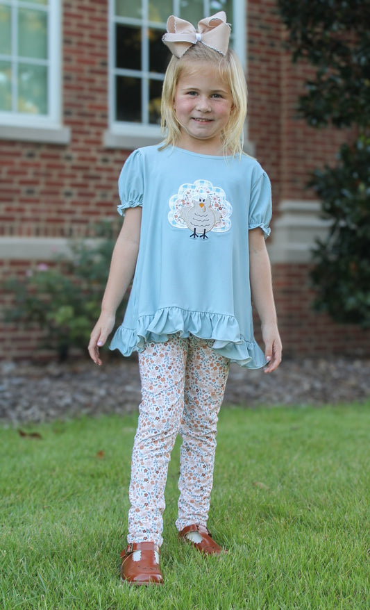 HALLOWEEN & TURKEYS - Floral & Checkered Turkey Girl Pant Set