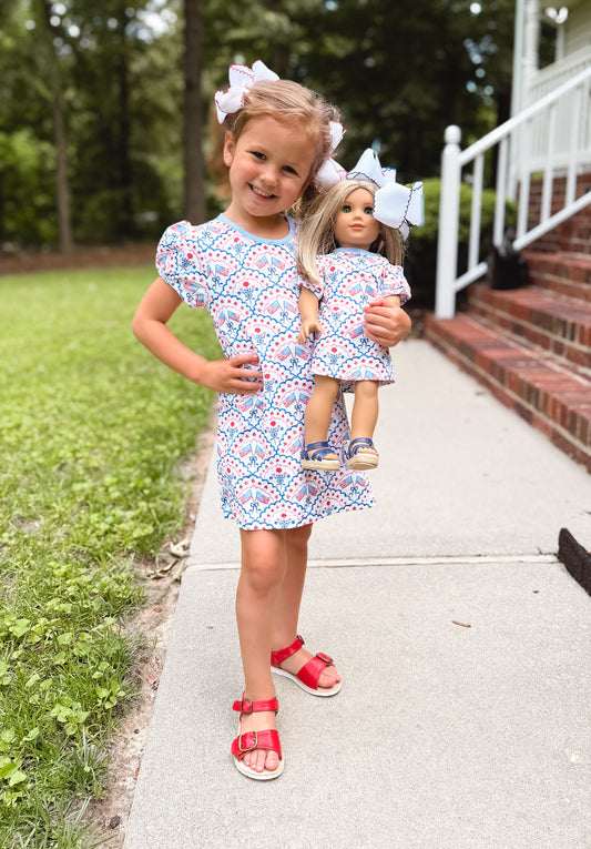 RTS - SUMMER 1 - Summer 1 Girls Only - Grandmillennial Flags Girl Dolly Dress