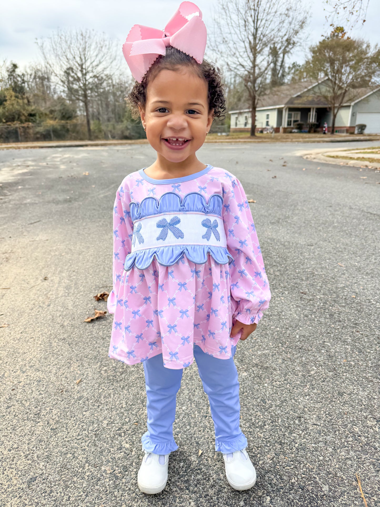 PREORDER 58: WINTER RERUNS - Smocked Bows Girl Pant Set