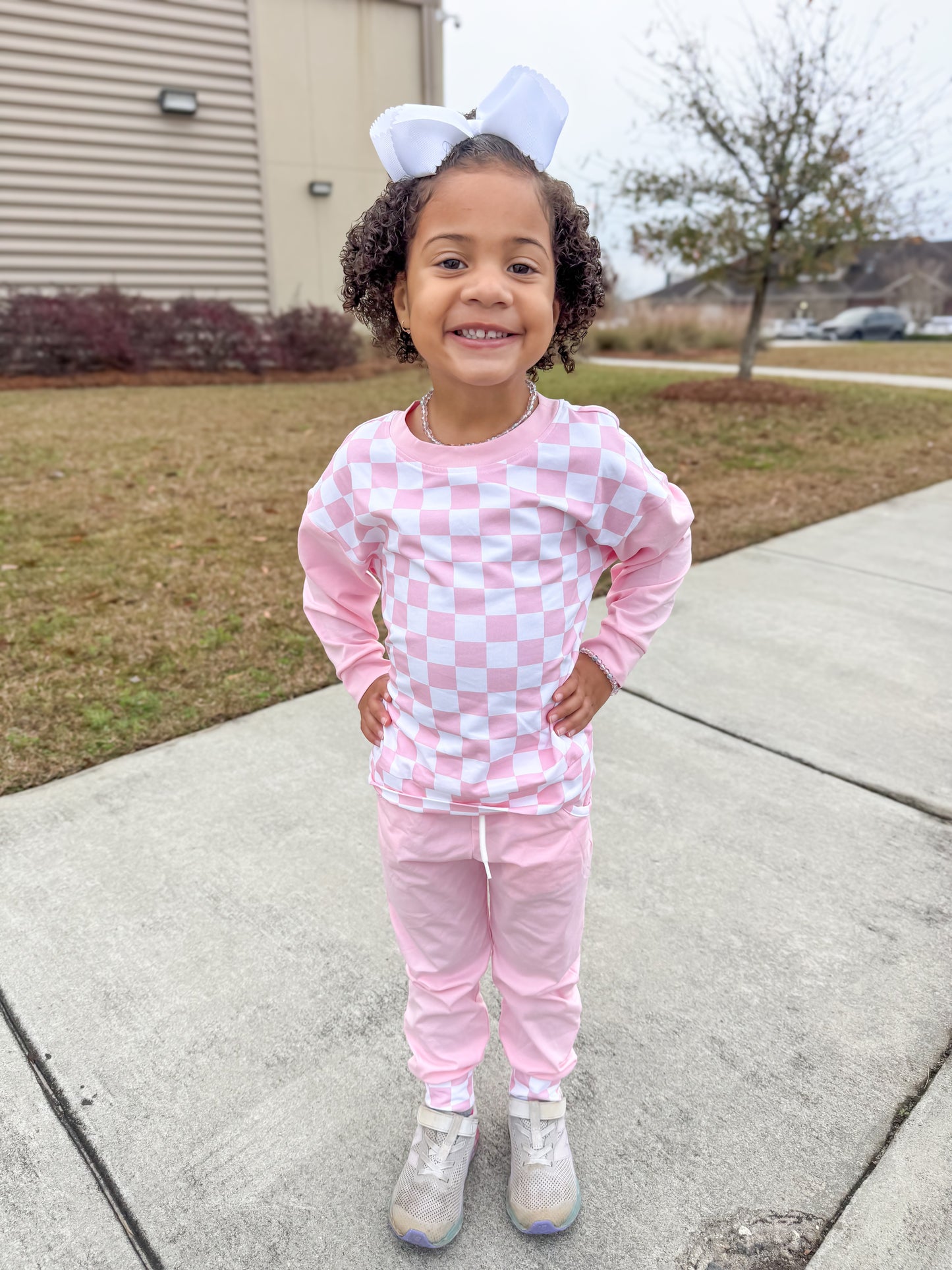 PREORDER 58: WINTER RERUNS - Winter Checkered Basics Girl Jogger Set - Pink