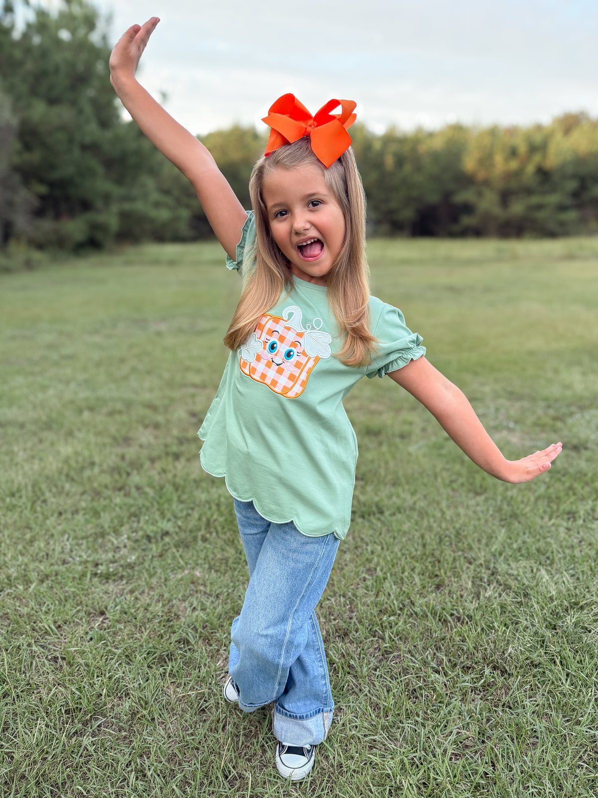 RTS - HALLOWEEN & TURKEYS - SHIRT ONLY - The Square Pumpkin Girl Shirt