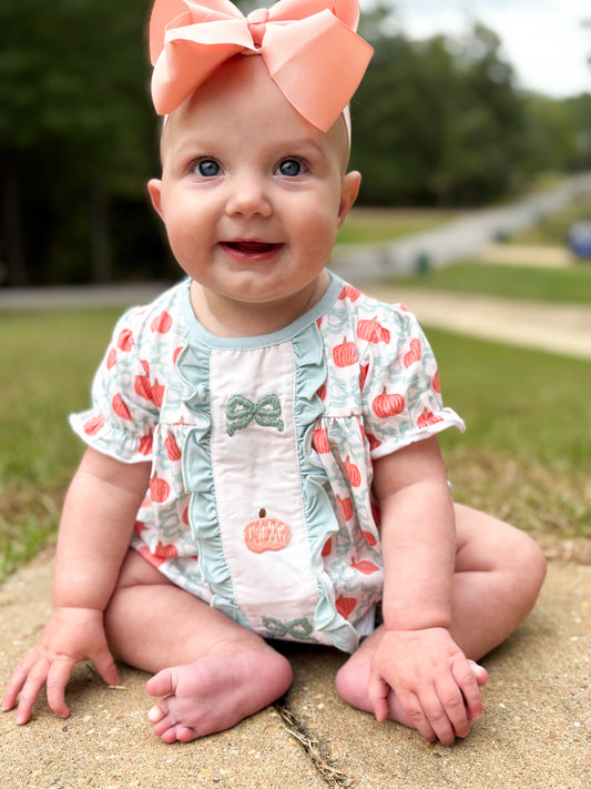 RTS - Preppy Teal Pumpkins Girl Bubble