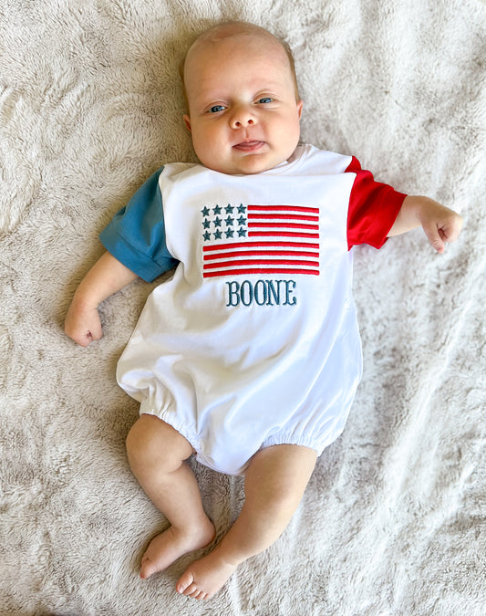 RTS - SUMMER 1 - American Flag Colorblock Boy Bubble - NO MONOGRAM