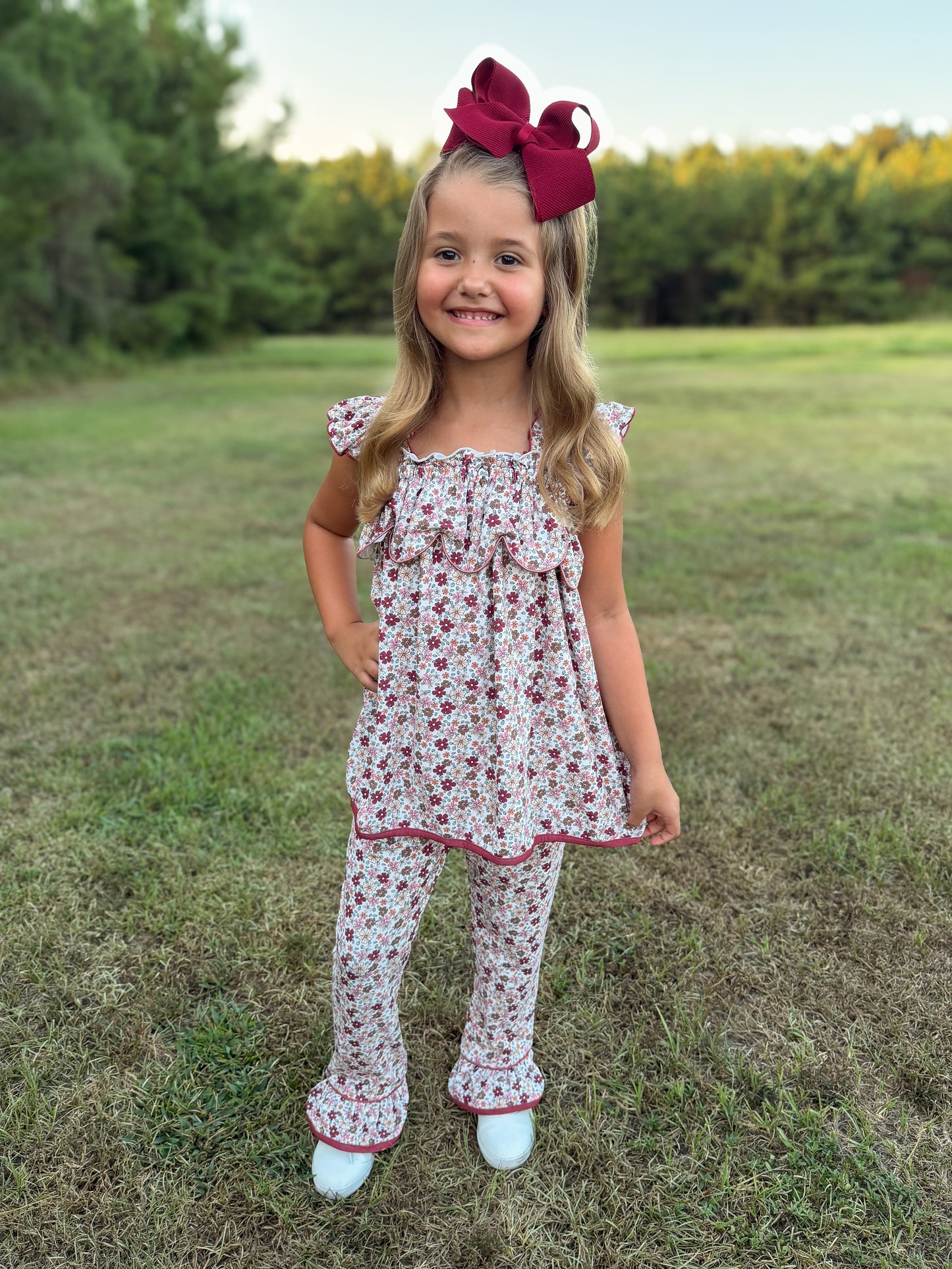 RTS - AUTUMN BASICS - Maroon & Bloom Girl Pant Set