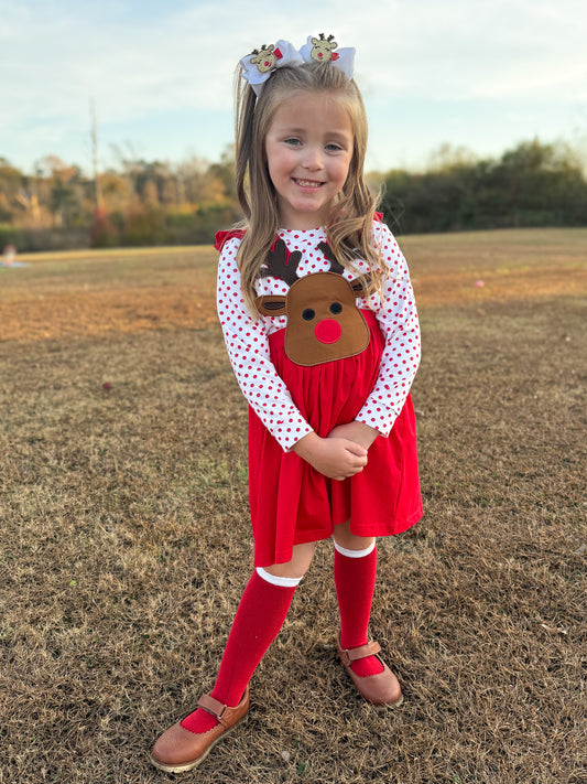 RTS - Applique Reindeer Girl Dress