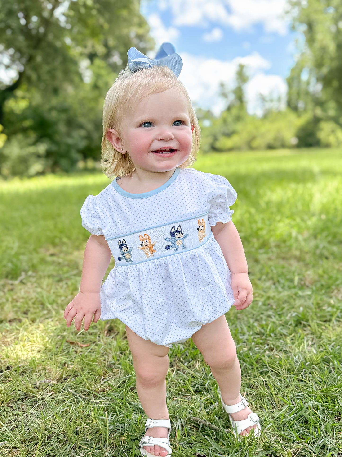 EXTRAS PRESALE - Smocked Blue Dog Girl Bubble