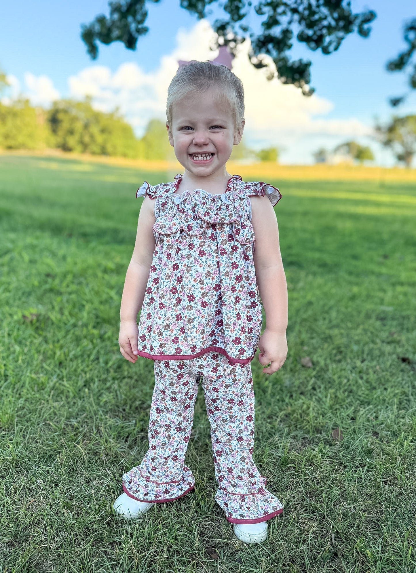 RTS - AUTUMN BASICS - Maroon & Bloom Girl Pant Set