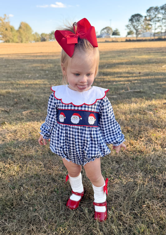 RTS - Smocked Navy Santas Girl Bubble