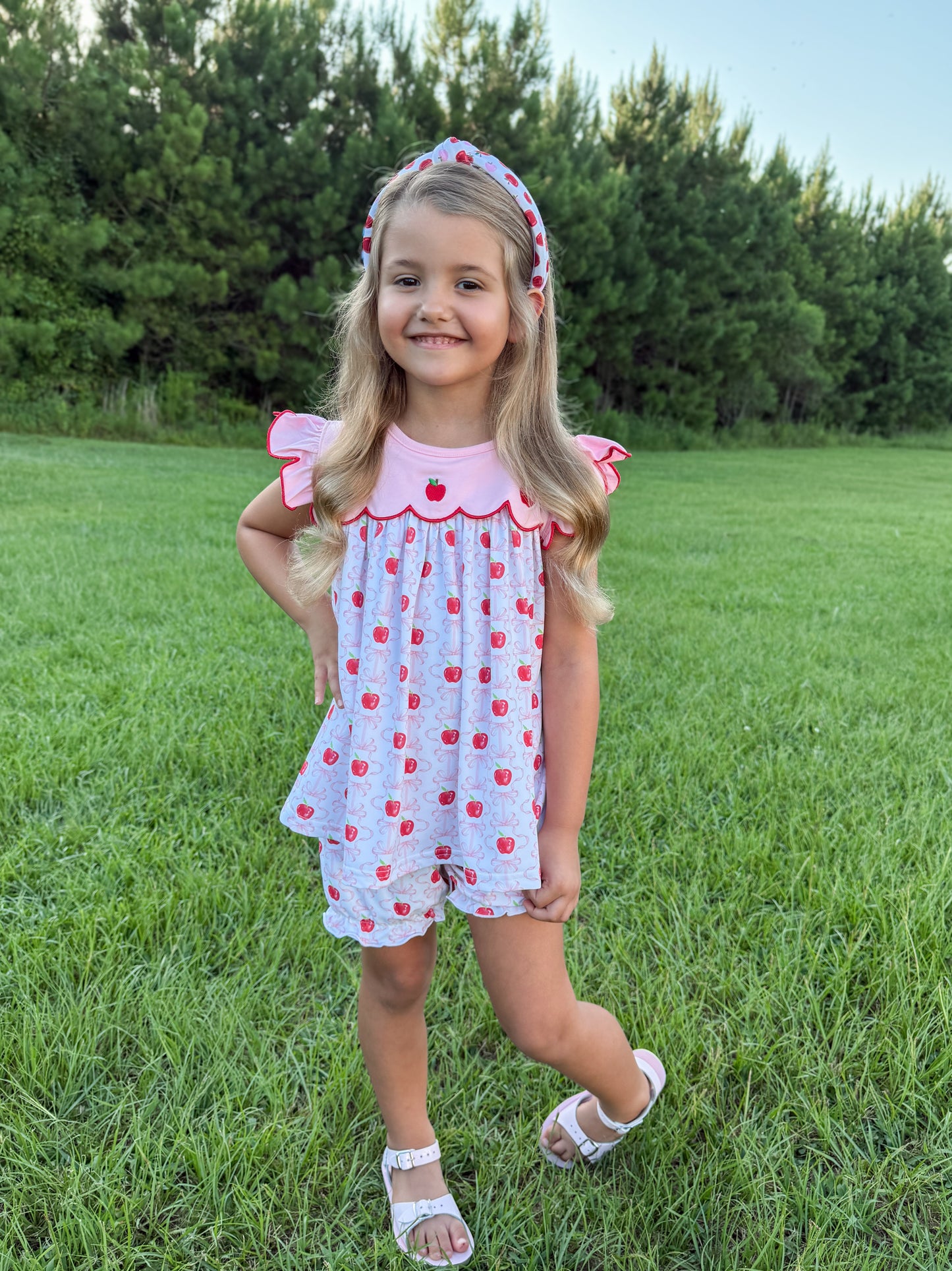 RTS - Summer 2 Girls Only - Prissy Pink Apples Girl Bubble Short Set