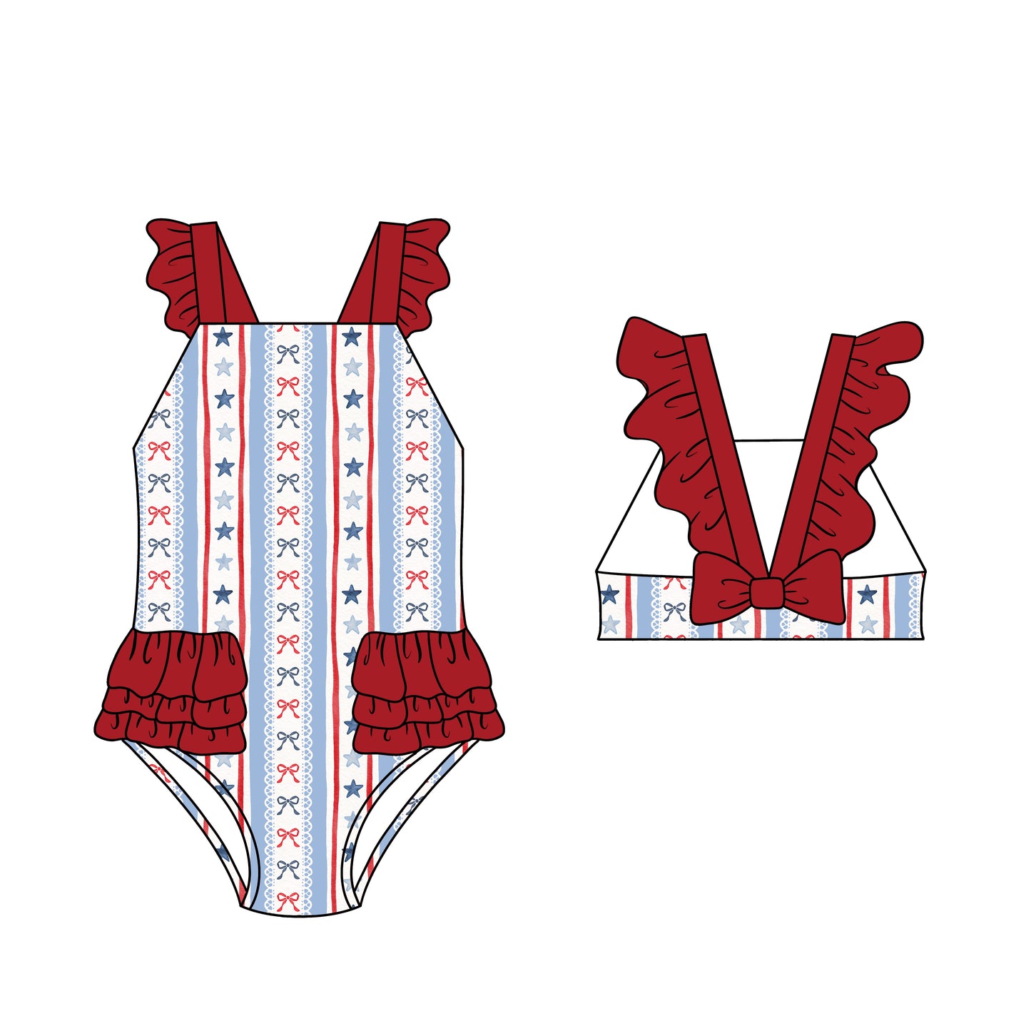 PREORDER 48: SUMMER 1 - Liberty Stars & Bows Girl 1pc Swim