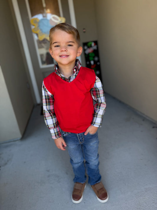 RTS - Wrapped In Plaid Boy Button Down & Vest - NO MONOGRAM