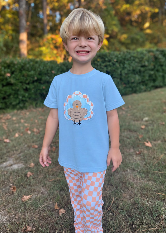 RTS - HALLOWEEN & TURKEYS - Floral & Checkered Turkey Boy Jogger Set