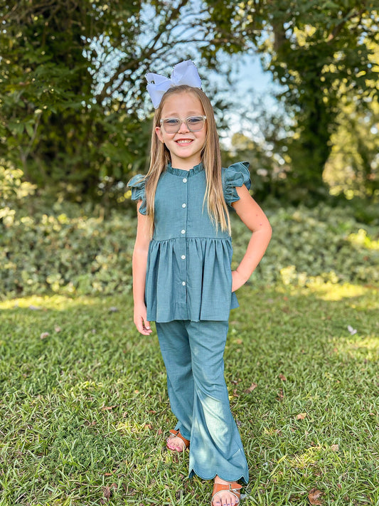 RTS - AUTUMN BASICS - Autumn Basics Girls Only - Teal Muslin Pant Set