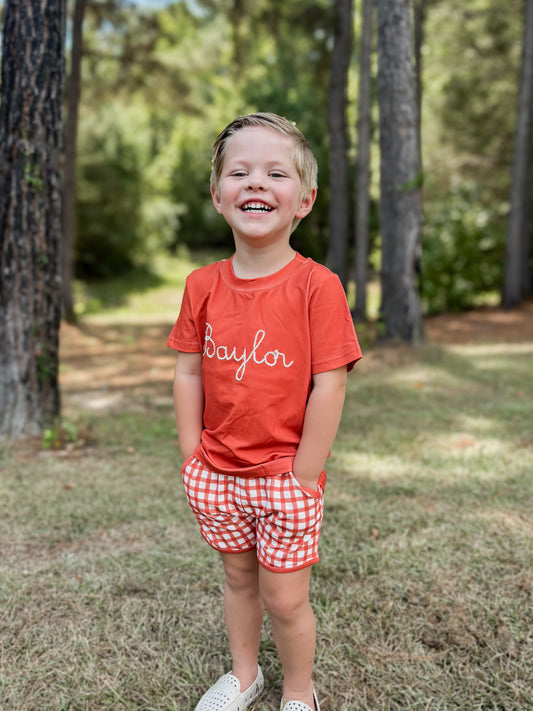 RTS - AUTUMN BASICS - Rust Windowpane Basics Boy Shortie Set (NO MONOGRAM)