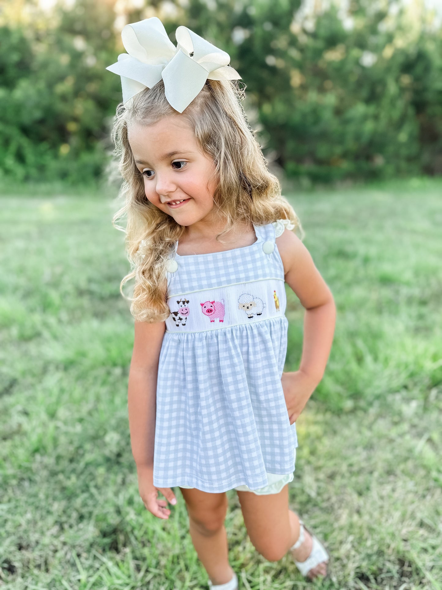 RTS - Smocked Farm Animals Girl Diaper Set