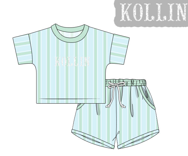 PREORDER 63: SUMMER PT 2 - Boys Only - FK Name Pastel Stripes Boy Shortie Set