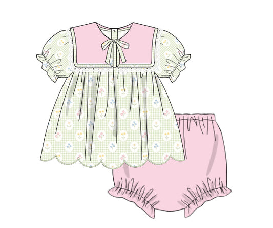 PREORDER 63: SUMMER PT 2 - Girls Only - Green Gingham & Floral Girl Diaper Set
