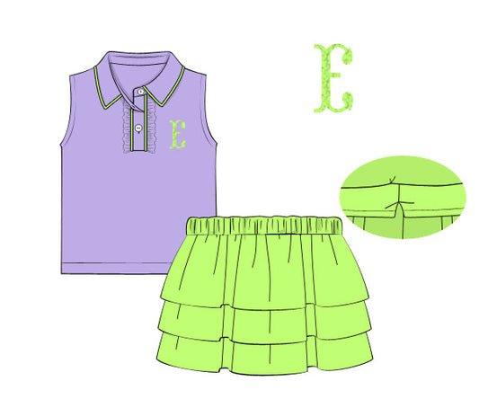 PREORDER 63: SUMMER PT 2 - Girls Only - Bright Skort Sets - Lavender/Lime