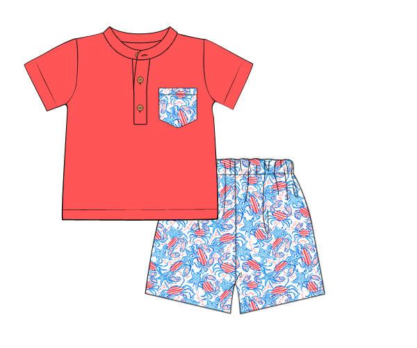 PREORDER 37: PATRIOTIC - Patriotic Lilly Crab Swim Boy Short Set