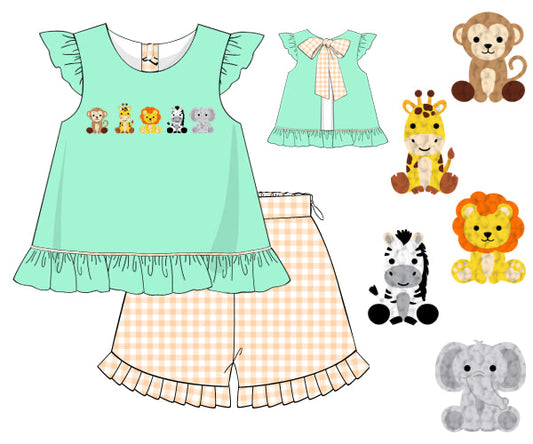 PREORDER 48: SUMMER 1 - French Knot Zoo Animals Girl Short Set