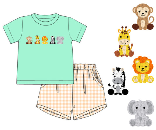PREORDER 48: SUMMER 1 - French Knot Zoo Animals Boy Shortie Set