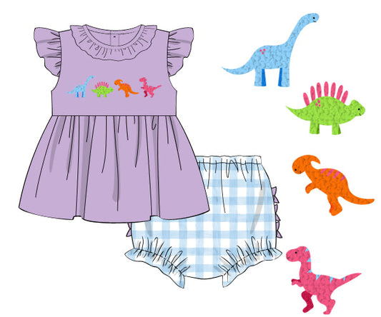 PREORDER 45: RERUNS - French Knot Dinos Girl Diaper Set