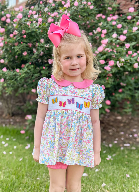 RTS - Spring 2 Girls Only - Smocked Butterflies Girl Diaper Set