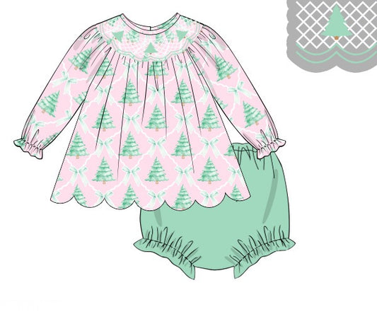 PREORDER 56: CHRISTMAS 2 - Christmas 2 Girls Only - Pastel Christmas Trees Girl Diaper Set