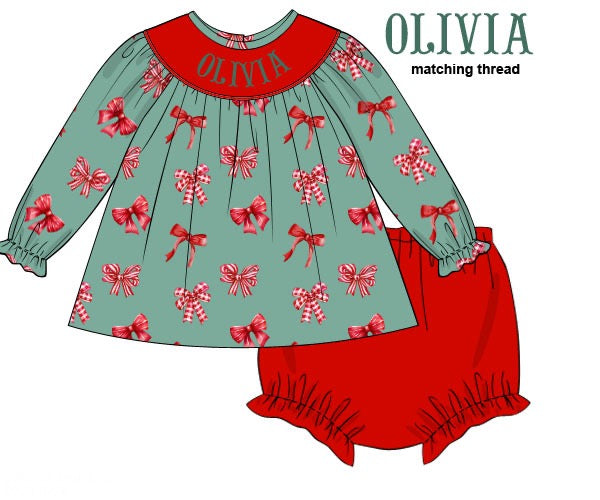 PREORDER 56: CHRISTMAS 2 - Christmas 2 Girls Only - Christmas Bows Girl Diaper Set