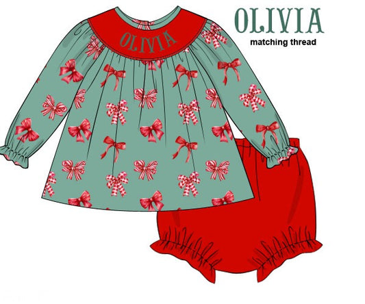 PREORDER 56: CHRISTMAS 2 - Christmas 2 Girls Only - Christmas Bows Girl Diaper Set