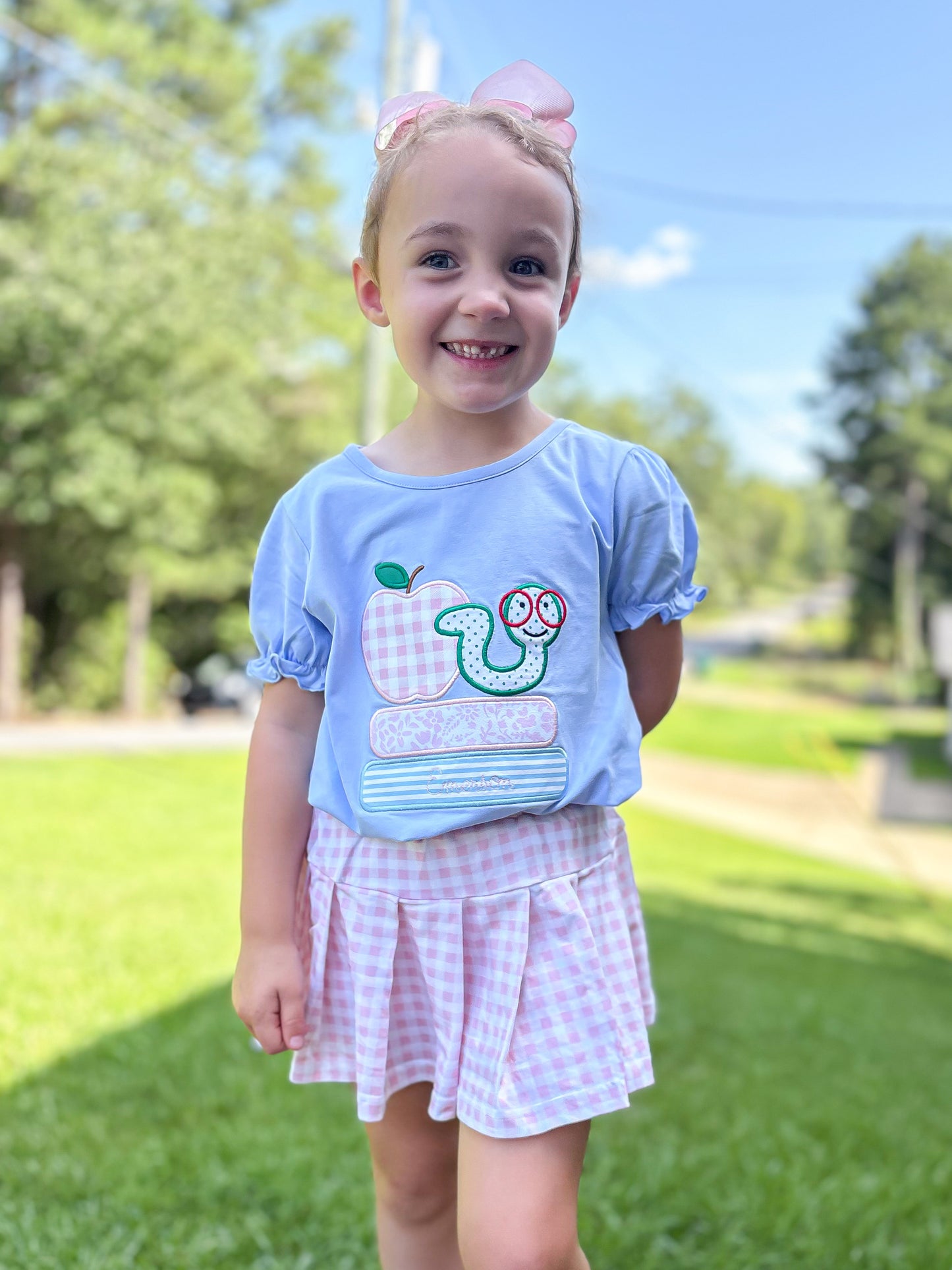 RTS - BTS Shirt Only - Appliqué Bookworm Girl Shirt - NO MONOGRAM