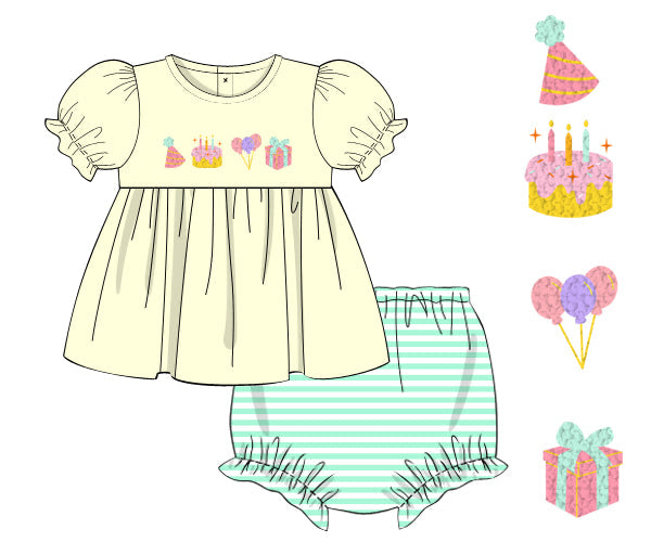 RTS - French Knot Birthday Girl Diaper Set