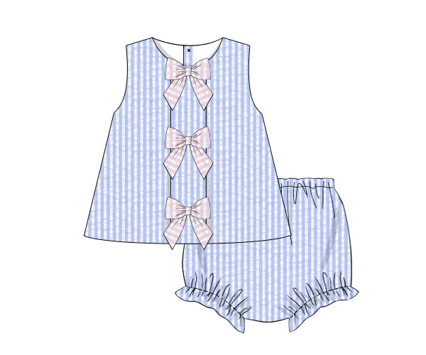 RTS - Seersucker Bows Girl Diaper Set