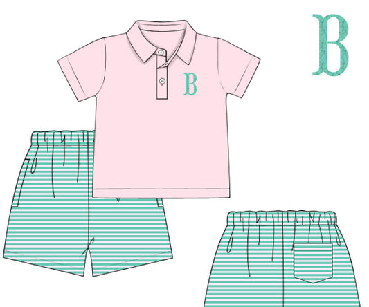 PREORDER 49: SUMMER PT 2 - Preppy Polo Basics Boy Short Set - Pink/Green