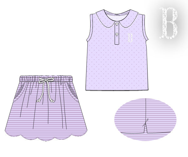 PREORDER 49: SUMMER PT 2 - Preppy Polo Basics Girl Skort Set - Purple