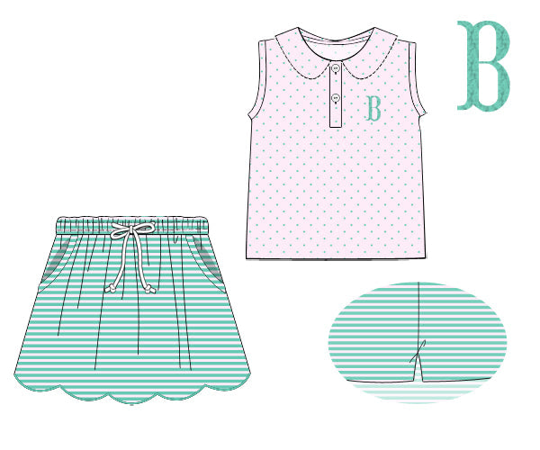 PREORDER 49: SUMMER PT 2 - Preppy Polo Basics Girl Skort Set - Pink/Green